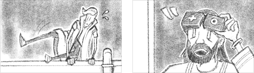 Two individual panels sketched out in Procreate